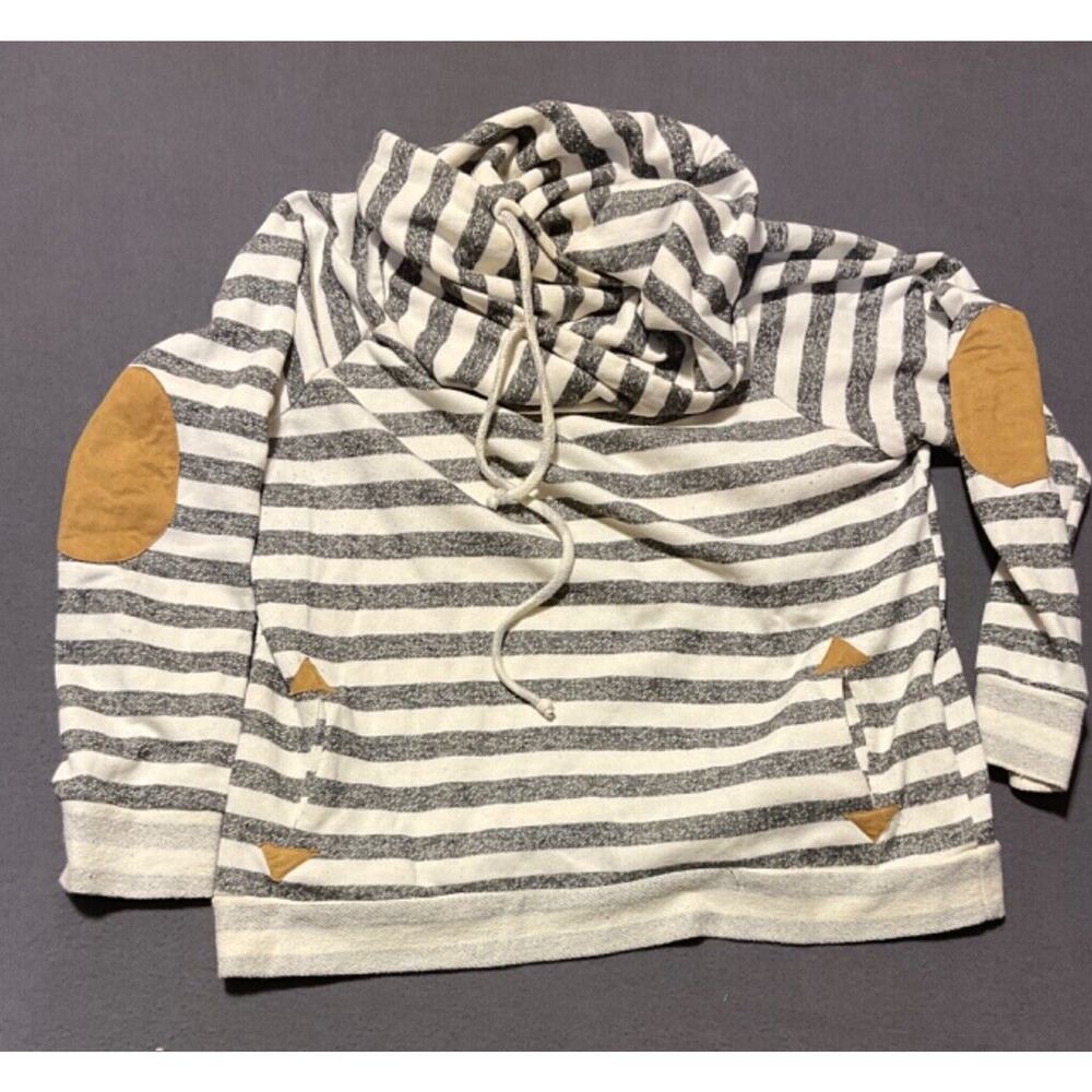 VTG Wanna B Women's XL Striped Hooded Pullover Sweater‎ with Faux Suede Accents